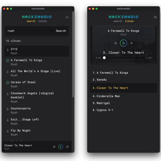 screenshot of music player app