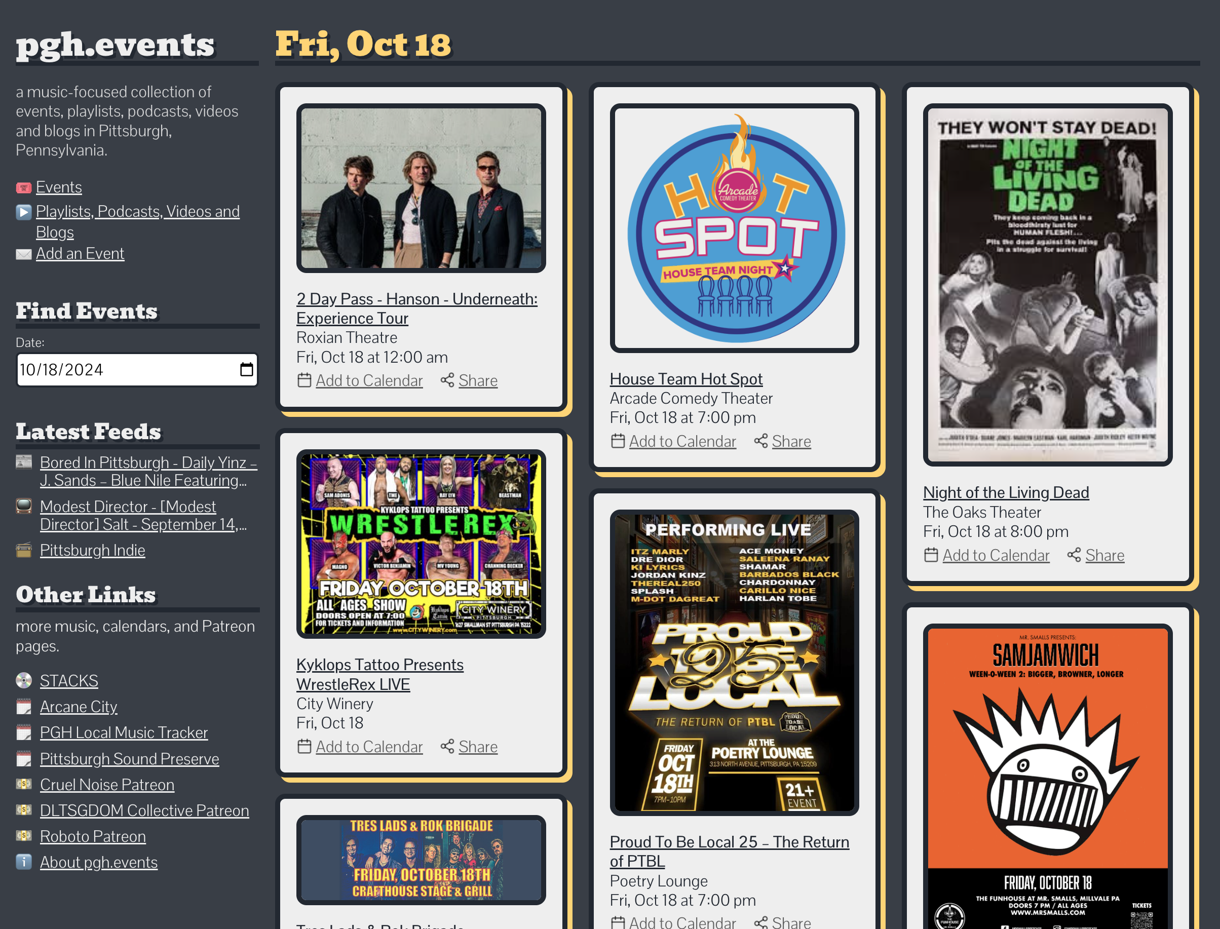 screenshot of pgh.events website